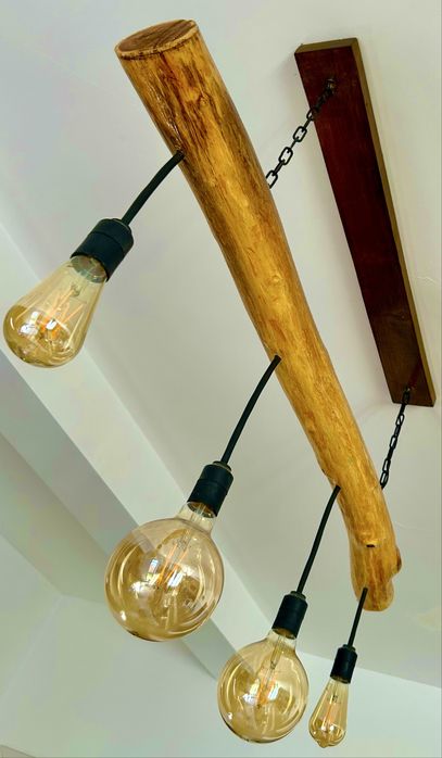 2 Lustre hand-made din lemn rotund – unicat, realizate manual