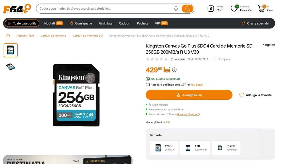 Sony Alpha ZV-E10 cu micorfon + trepied + Card 256 GB