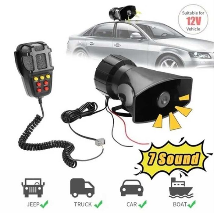 Сирена с микрофон, 100W, 12V, 7 тона