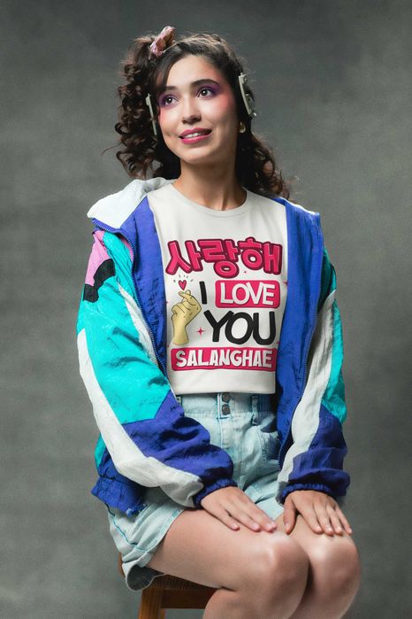 Дамска памучена тениска с щампа "Salanghae" на Корейски