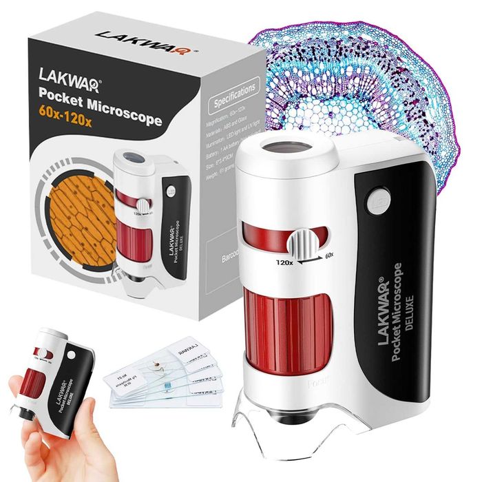 LAKWAR 60x-120x мини джобен микроскоп за деца с 5 предметни стъкла