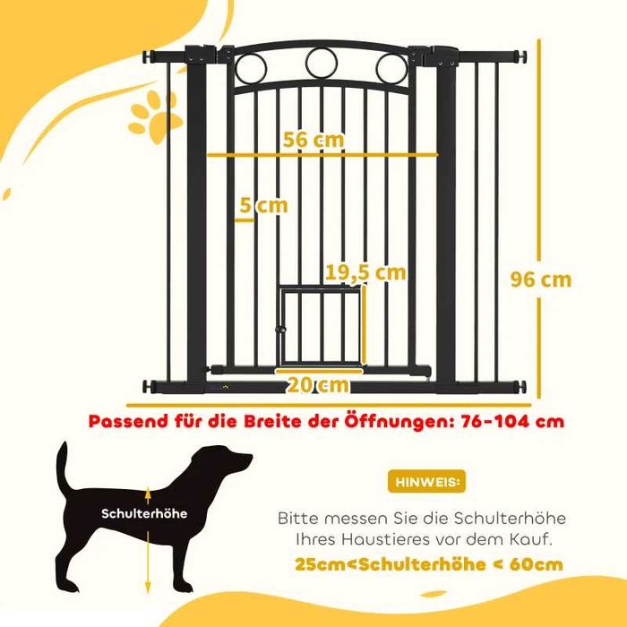 PawHut Врата за домашни любимци, 96 см, регулируема ширина 76-104 см