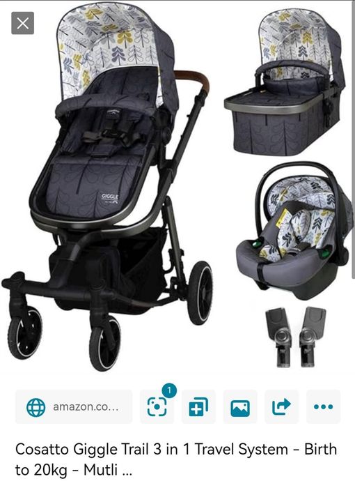 Комбинирана бебешка количка 3 в 1 Cosatto - Giggle Trail, Fika forest