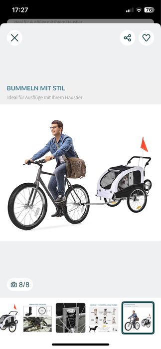 Кучешка количка 2 в 1 за бутане или дърпане с велосипед