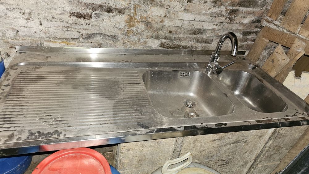 Chiuvetă inox 2 cuve + picurător și baterie inclusă