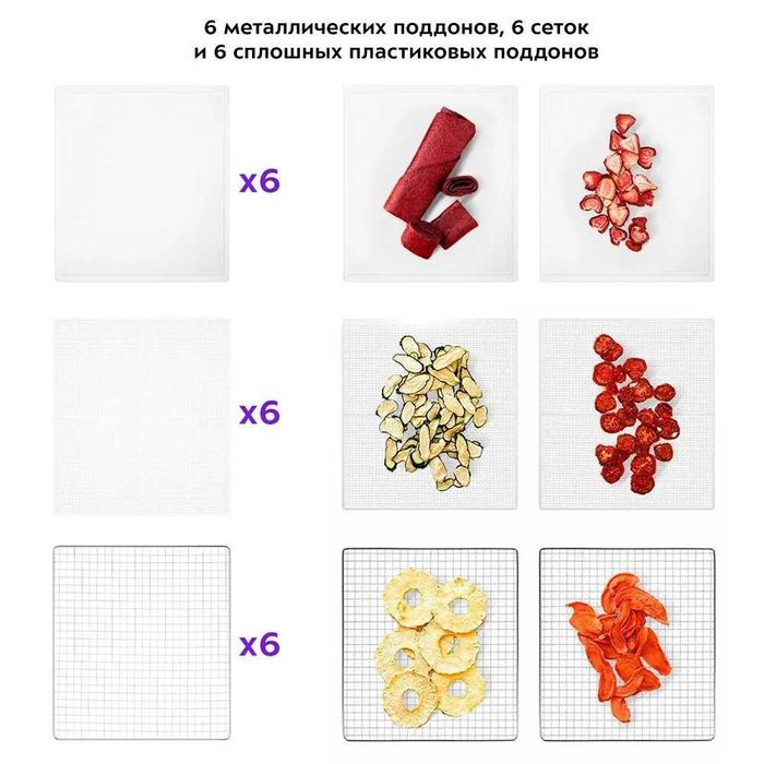 Сушилка для овощей и фруктов Kitfort КТ-1964 металлическая 6комплектов
