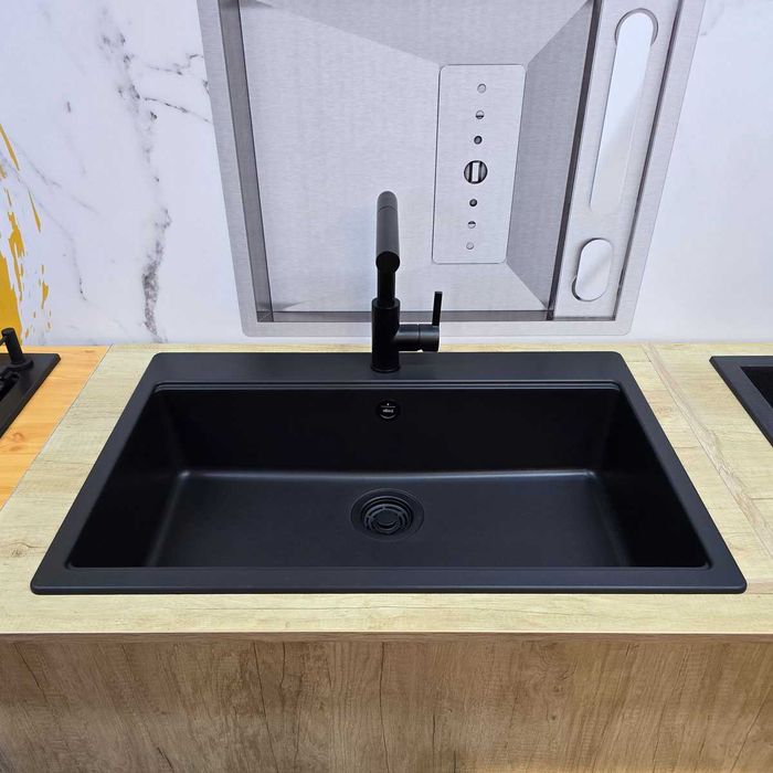 Chiuveta bucatarie granit Time 130 neagra cu baterie Shell Plus Black