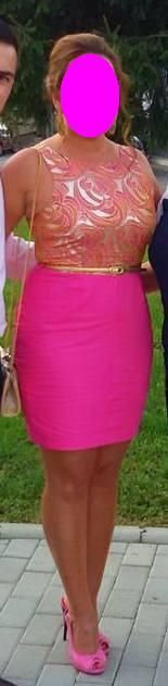 Rochie eleganta roz/auriu marimea M-L / 38 - 40