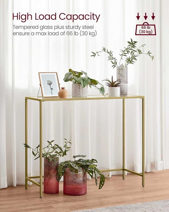 Consola metalica Vasagle, 100 × 20 × 80 cm, auriu