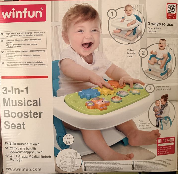 WINFUN 3 в 1 Музикален Стол с табла за храна и активен борд