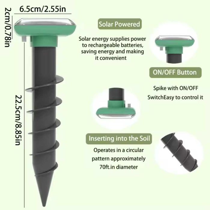 Отпугиватель крыс, змей, сусликов, мышей, кротов, на солнечной батарее