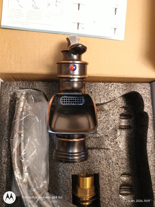 Baterie lavoar retro Stehen, neagra, montare pe chiuveta, cod 1341