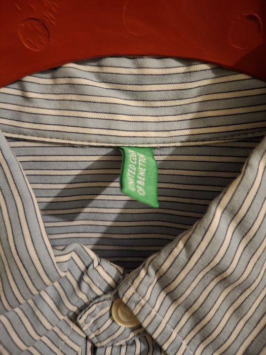 20% намаление - Памучна риза на райе Benetton, синьо, номер S,  без сл