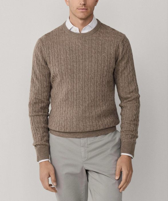 80% вълна Hackett London Cable Crew Lambswool Pullover ОРИГИНАЛ мъжки пуловер - L/XL