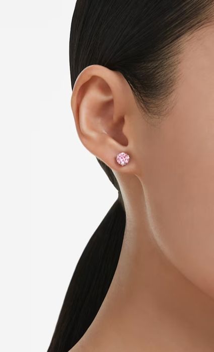 Обеци Swarovski с розов кръгъл кристал, с винт