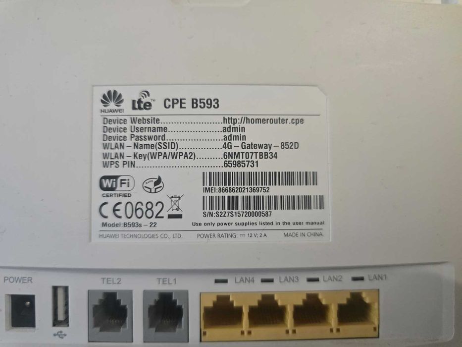 Router 4G Huawei B593s-22 LTE Cat4 150Mbps Liber de Rețea Wi-Fi 300Mb
