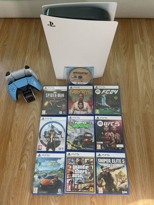 Playstation 5 с два джойстика и 10 игри!