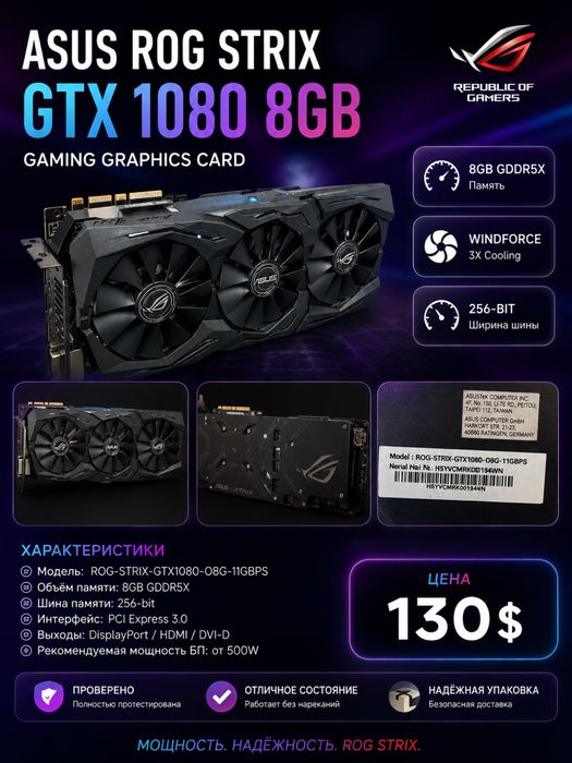 Videokarta gtx 1080 8gb Asus rog strix repablic of gamers