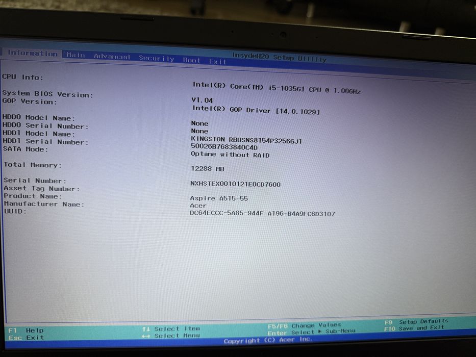 Laptop Acer aspire A515-55