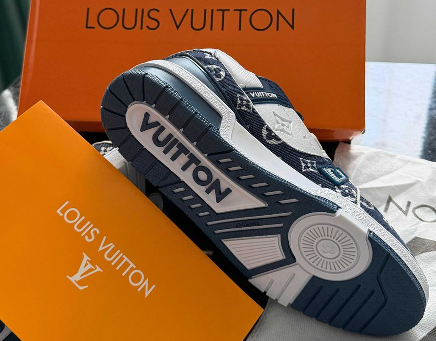 Adidasi Louis Vuitton Trainer LV - ALB - ALBASTRU- Produs Nou - Full Box