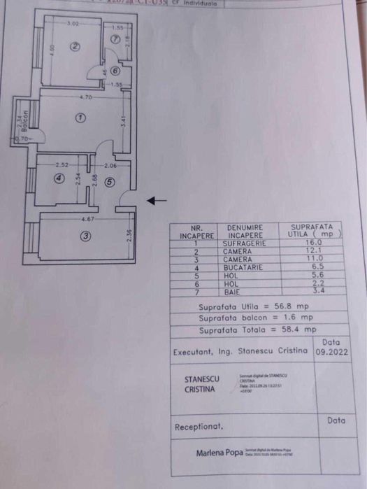 Apartament 3 camere, 59mp, semidecomandat, partial mobilat, zona Cina