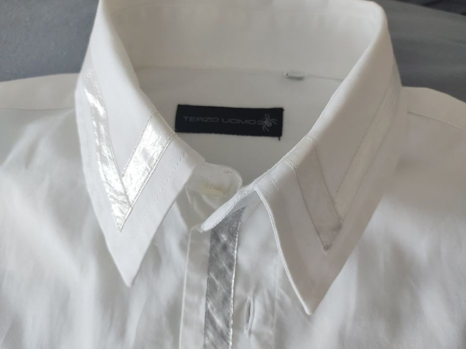 Camasa Alba Eleganta Bumbac Elastic Pense Unisex Barbati Femei