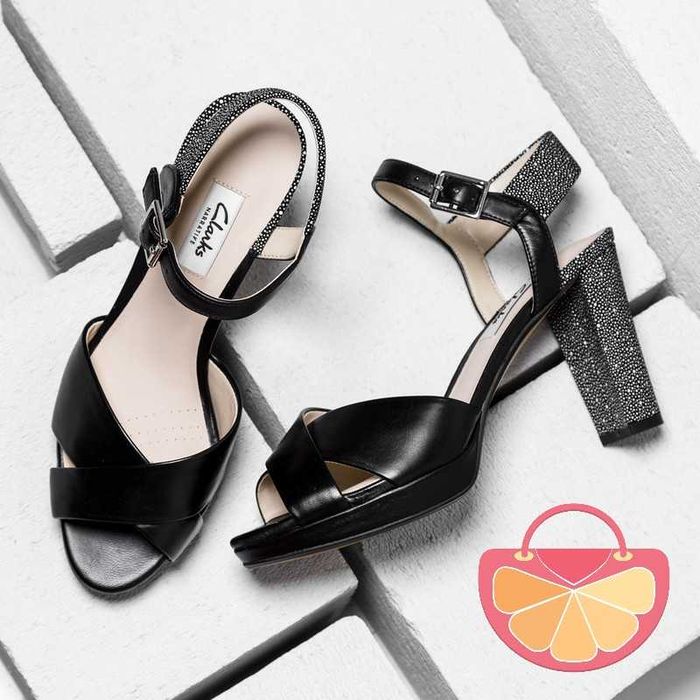 %ПРОМО% CLARKS № 38/39 – Дамски сандали от ест кожа "BLACK & WHITE"