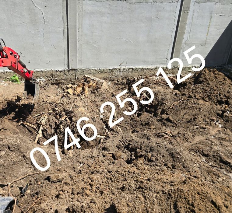 Servicii mini excavator sapaturi santuri fundații fose bransament  apa canal gaz curent fibra optica  radacini copaci nivelare gard București-Ilfov