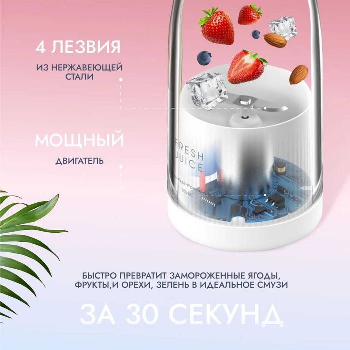 Блендер портативный, беспроводной, для смузи FRESH JUICE.