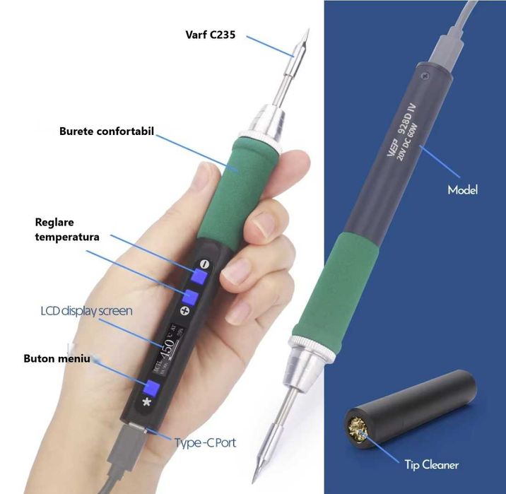 Letcon portabil profesional cu varfuri C235 JBC si port USB C