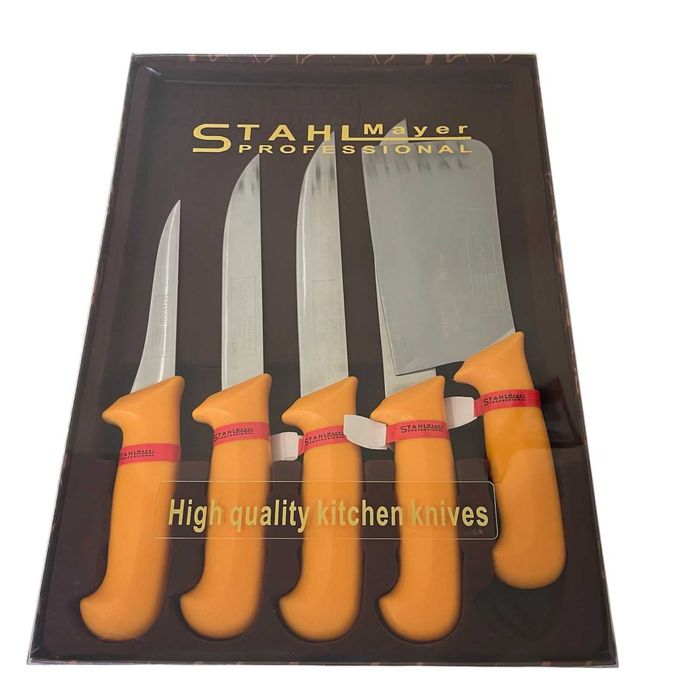 НЕМСКИ Месарски Ножове И Сатър 5 броя STAHLMAYER Exclusive + ЛЕД ФЕНЕР