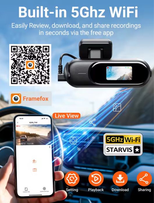 Camera Video Auto/Dash cam DVR, fata si spate, 4K UHD Dual Channel Fata si Spate, 2160p, Wifi + Modul de parcare