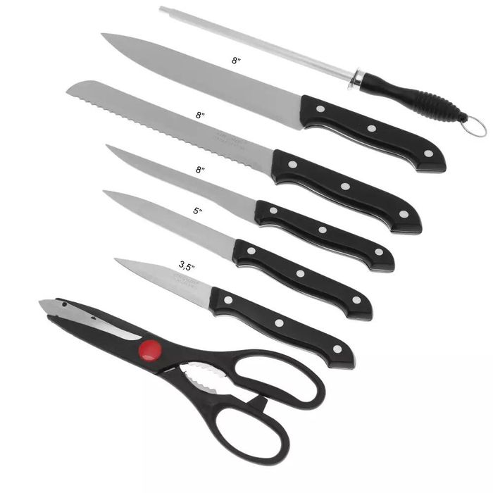 Set cutite de bucatarie 8 elemente, cu suport din lemn, Kinghoff