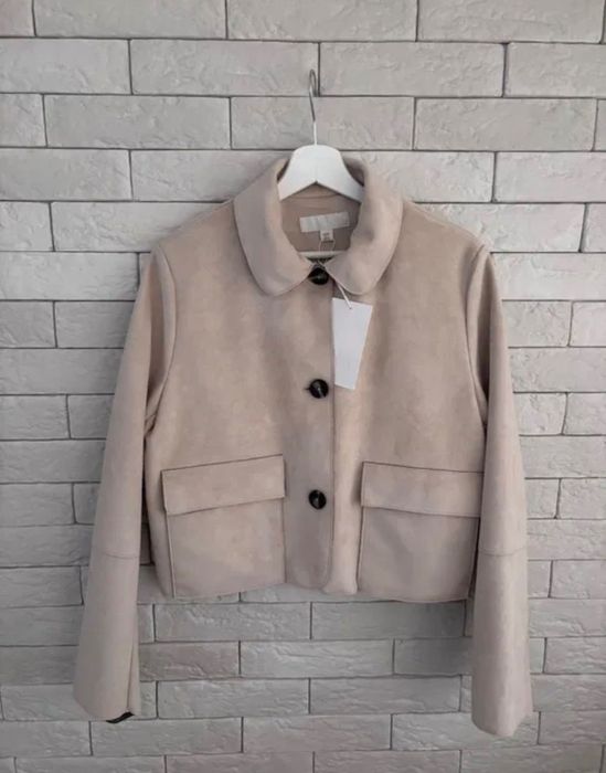Модерно яке ZARA черно кожено и бежево велур