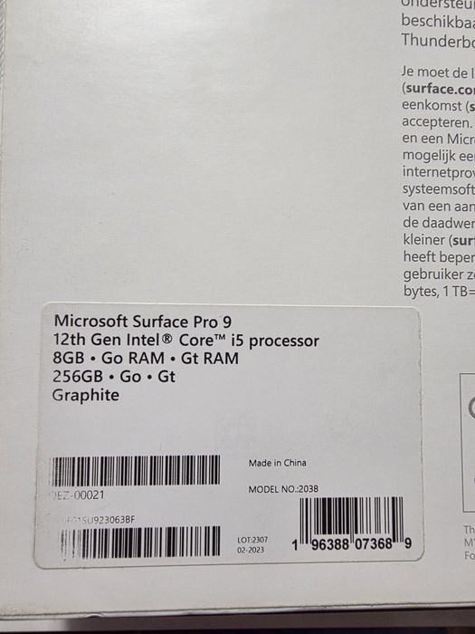 Microsoft Surface PRO 9 i5 12th 8GB RAM / SSD 256GB
