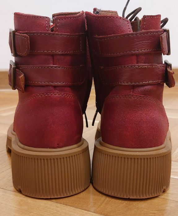 Боти естествена кожа  бордо и маслено зелено