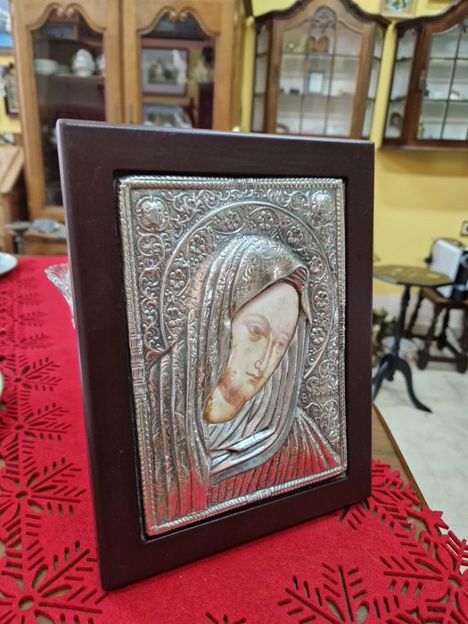 Страхотна антикварна гръцка сребърна икона