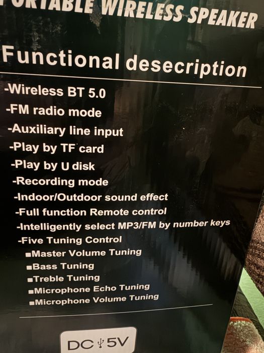 Bluetooth тонколона, преносима безжична с микрофон, 60W