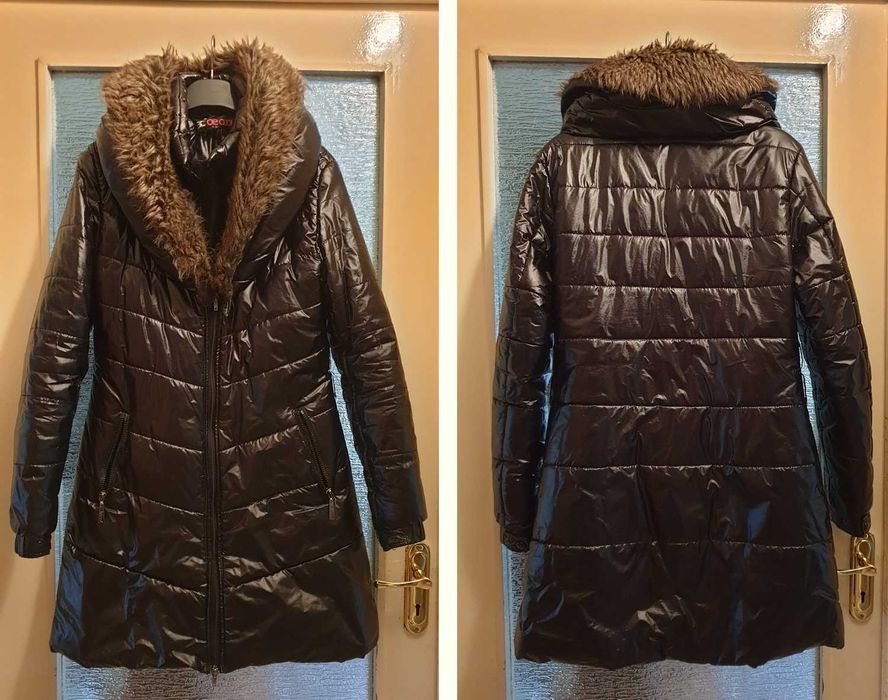 Geaca lunga de iarnă, groasa, de fas, neagra, S/M