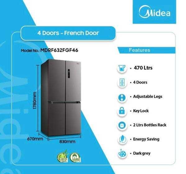 Большой холодильник MIDEA MDRM691MIE46 (стальной) на 530 л / Доставка