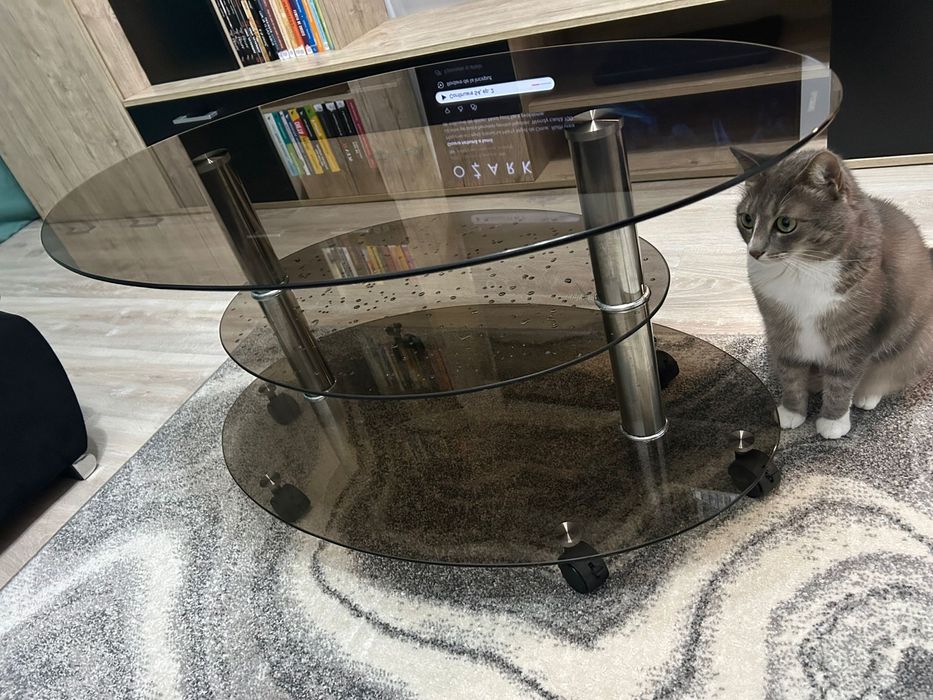 Masuta cafea din sticla TT 243, ovala, fumuriu, 90 x 55 x 44 cm, 2C