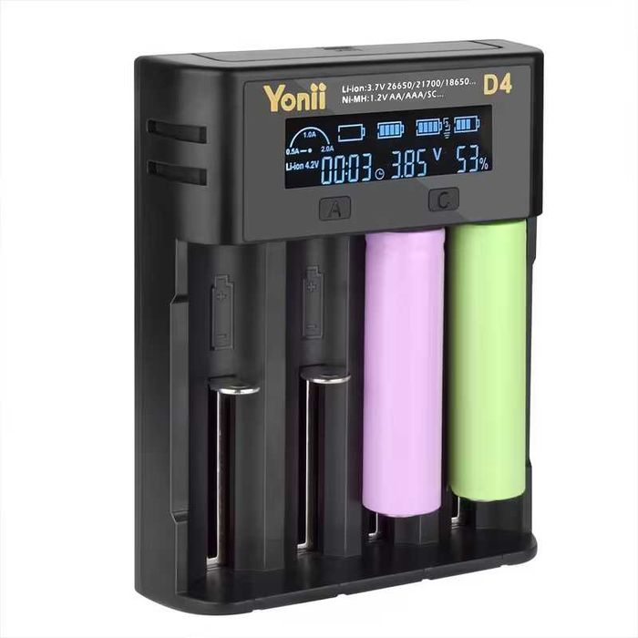 Yonii D4 Смарт Зарядно за Батерии 18650, 21700, 26650, AA AAA Li-ion Ni-MH Тестер Капацитет Бързо 2A