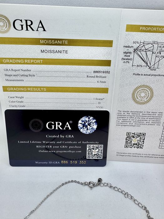 Сребърно колие с мойсанит (Диамант) 1 карат