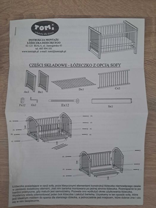 Tomi Patut din lemn 120x60 cm TOMI 5 - Alb + Saltea IKEA inclusă