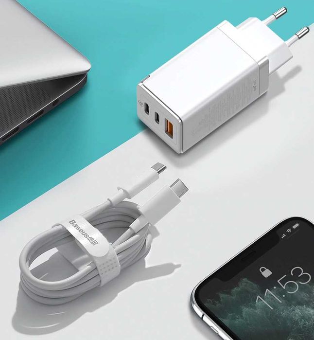 Ново! Baseus 65W GaN2 pro Бързо зарядно + 100W PD кабел