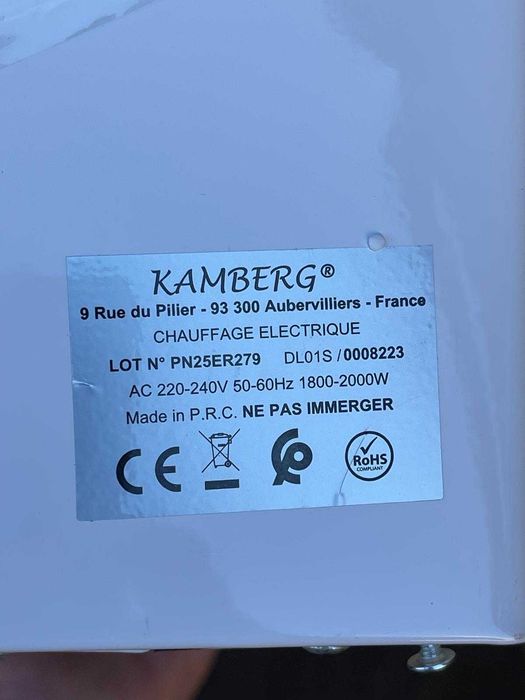 Radiator electric Kamberg - 3 niveluri de putere cu termostat - Încălzire silențioasă și rapidă, cu consum redus - 2000 W - Alb
