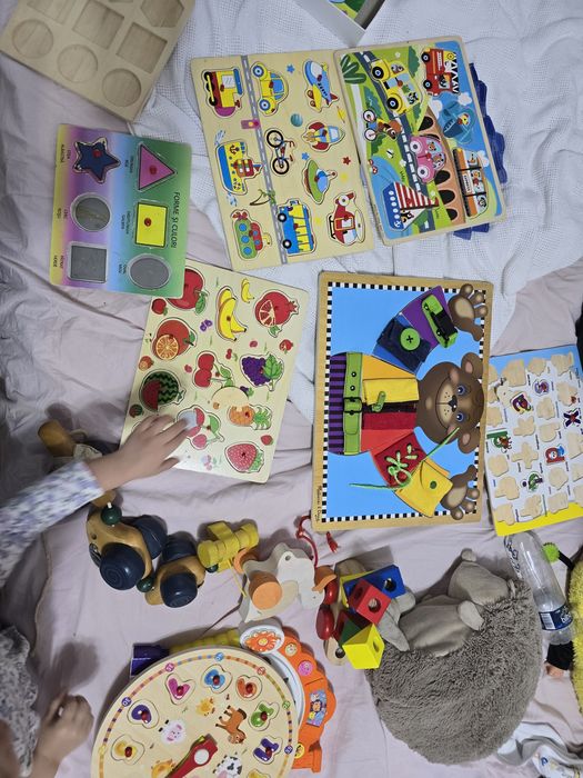 Set lot jucarii puzzle ceas lemn