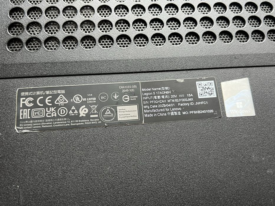 Laptop gaming Lenovo legion 5 17ACH6h Ryzen 7 5800H RTX3060 16Gb ram