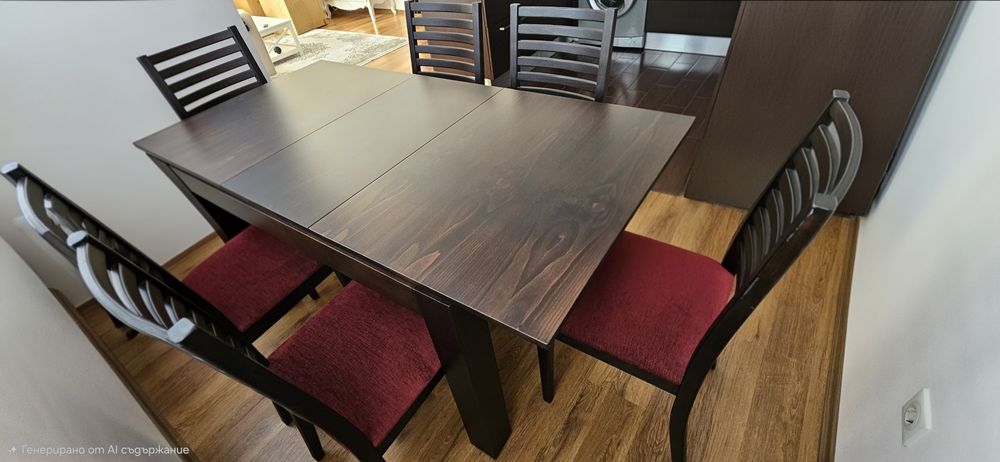 Разгъваема кухненска маса със 6 стола