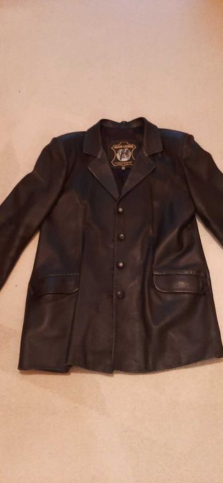 Черно сако от естествена кожа с подплата